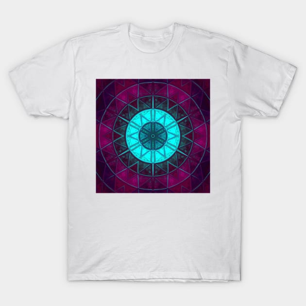 Mosaic Mandala Flower Blue and Purple T-Shirt by WormholeOrbital